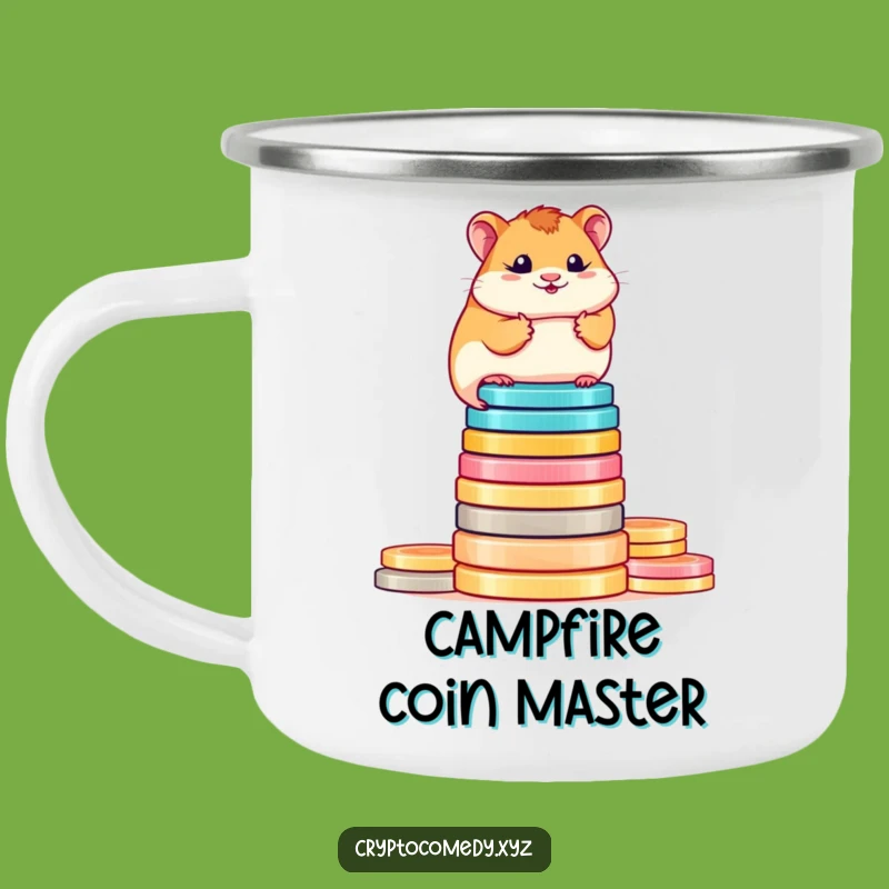 Funny Hamster Crypto Camping Mug - Rugged Coin Balancing Adventure