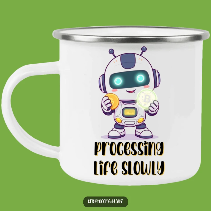 Funny Robot Coin Camping Mug - Hilarious Tech Gift for Outdoor Adventures
