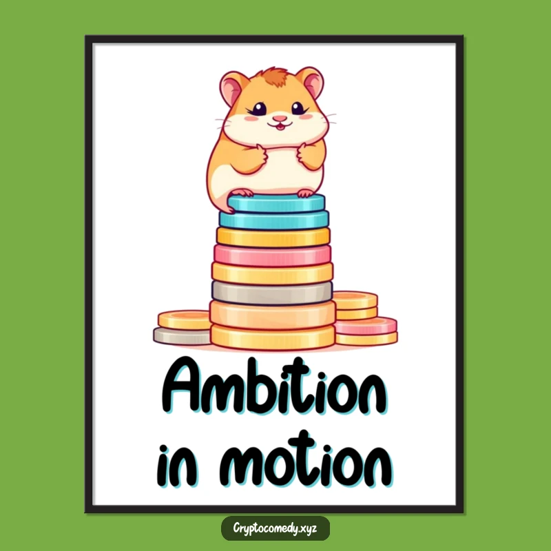 Funny Hamster Coin Stack Poster - Quirky Crypto Wall Art Gift
