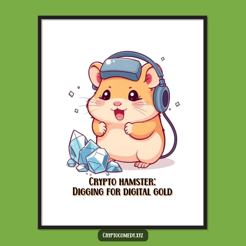 Funny Free Printable Wall Art: Hamster Gamer Mining Virtual Crystals - Downloadable Decor