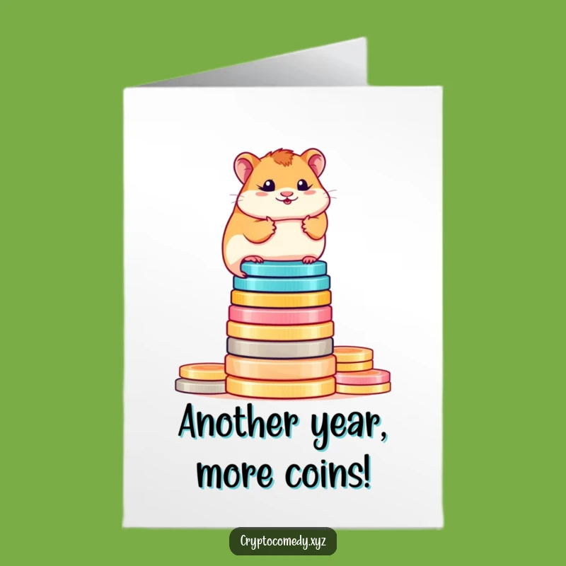 Free Printable Hamster Birthday Card: Funny Coin Balance Humor Downloadable Gift